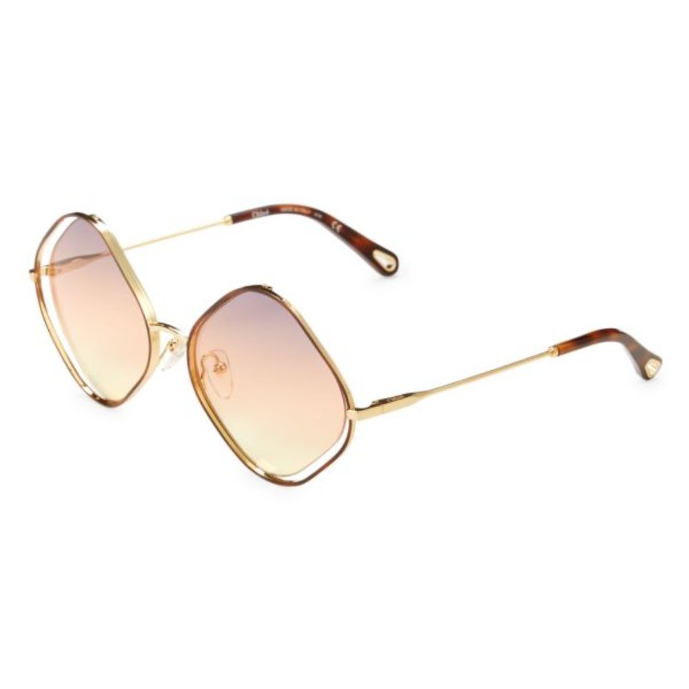 NEW CHLOÉ 57MM Diamond Shape Gold Frame Grey Brown Multi Gradient Sunglasses - Picture 3 of 5